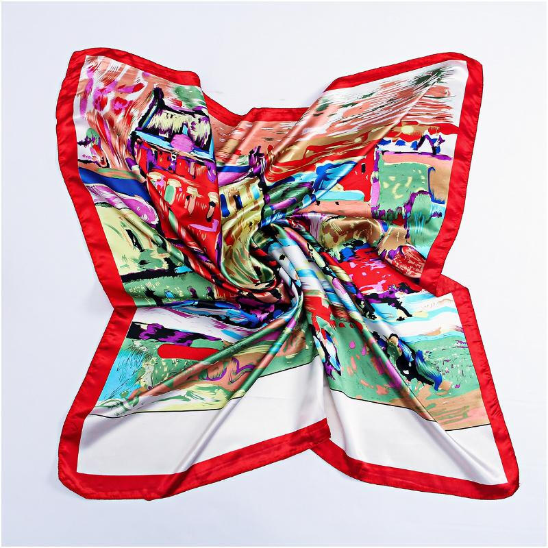 丝绸丝巾夏季油画方巾空调防嗮披肩ELY zzj 90*90